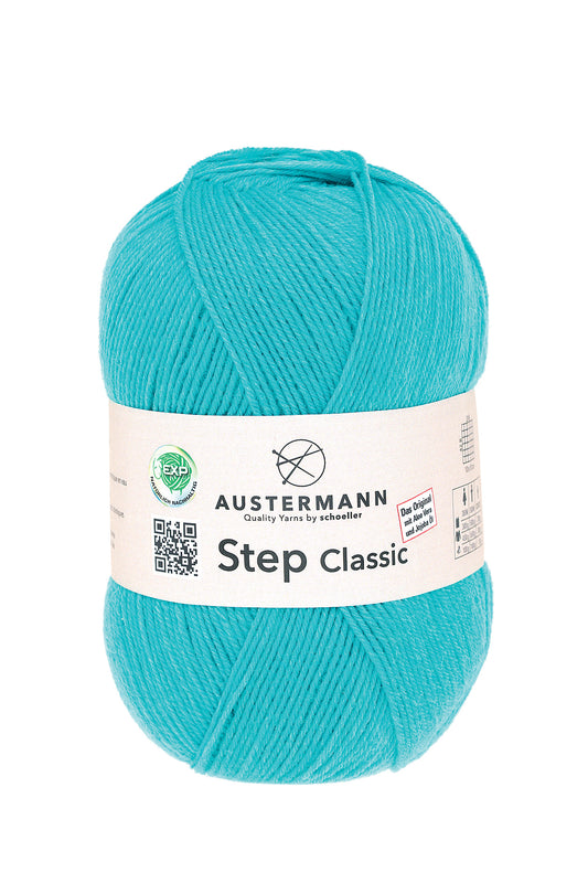 Step Classic Sockenwolle Uni 4-fädig Türkis