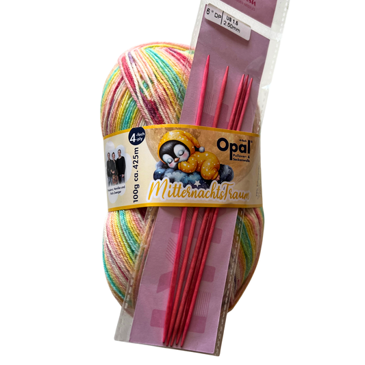 Stricksocken-Set Sockenwolle Opal Mitternachtstraum & Stricknadeln Lykke 15cm Blush