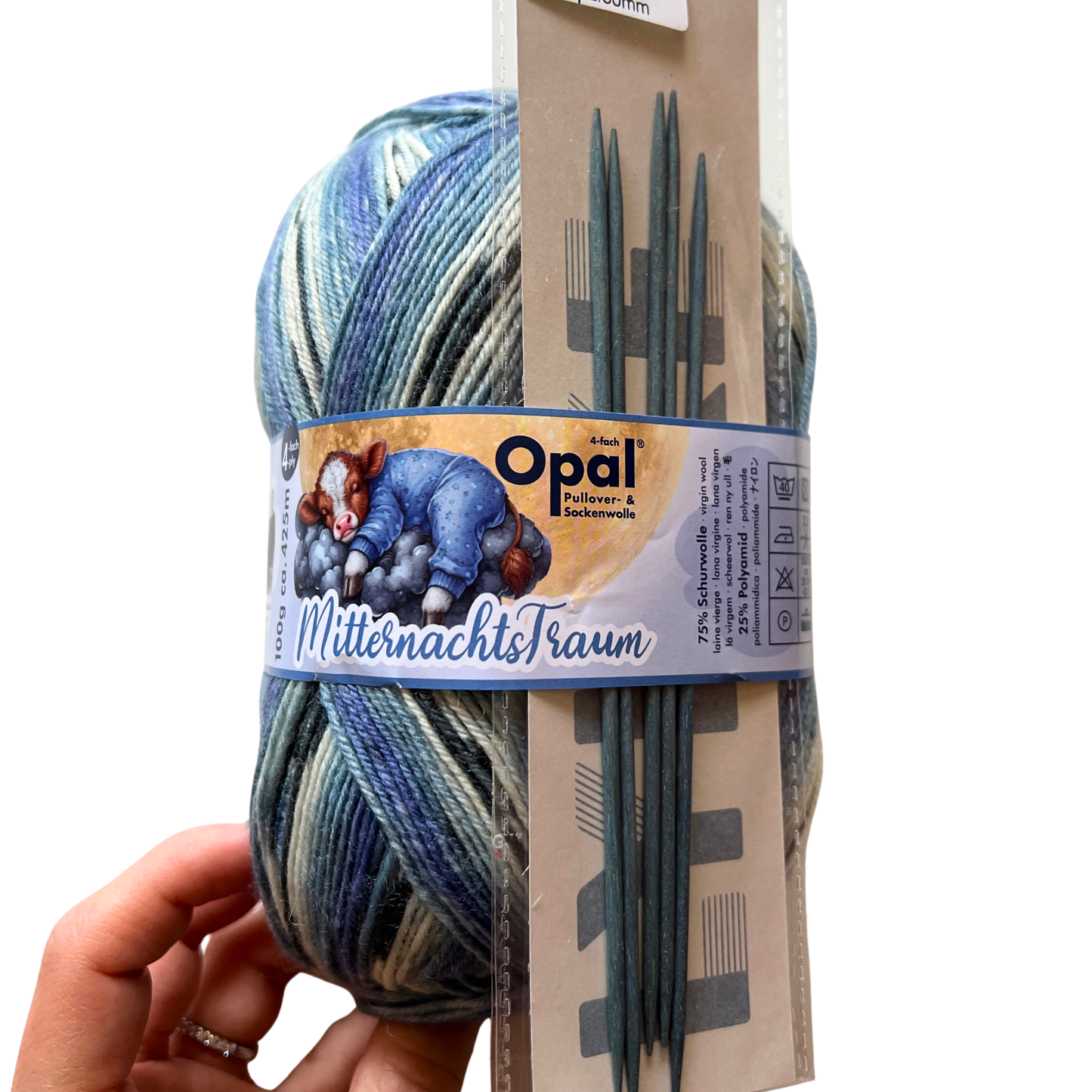 Stricksocken-Set Sockenwolle Opal Mitternachtstraum & Stricknadeln Lykke 15cm Indigo