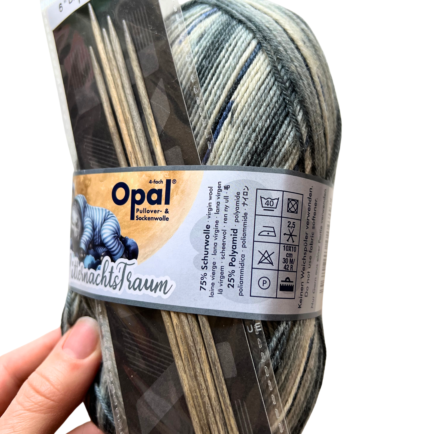 Stricksocken-Set Sockenwolle Opal Mitternachtstraum & Stricknadeln Lykke 15cm Driftwood