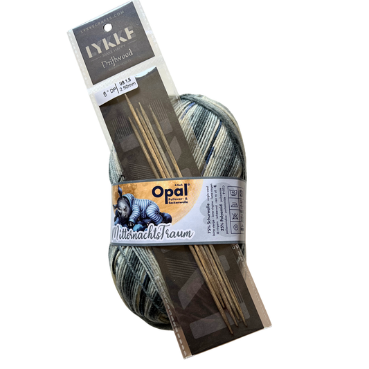 Stricksocken-Set Sockenwolle Opal Mitternachtstraum & Stricknadeln Lykke 15cm Driftwood