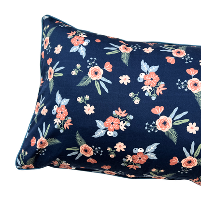 Kissenbezug Blumenmuster Floral Dunkelblau 40x60cm Baumwolle