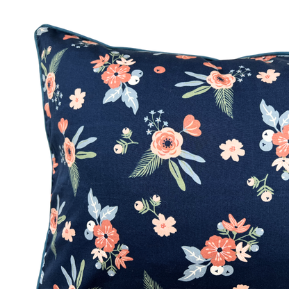 Kissenbezug Blumenmuster Floral Dunkelblau 40x60cm Baumwolle