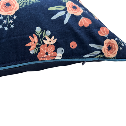 Kissenbezug Blumenmuster Floral Dunkelblau 40x60cm Baumwolle
