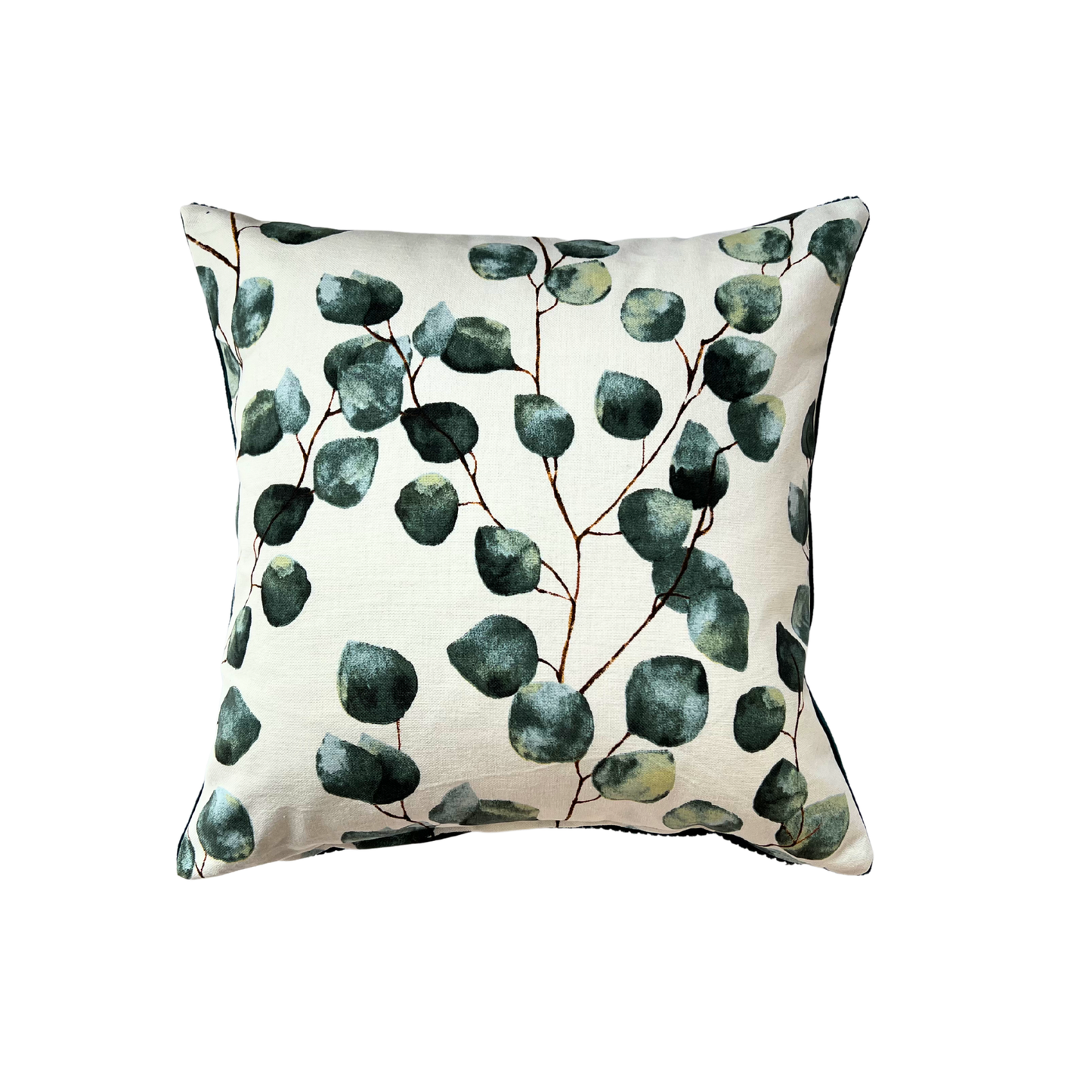 Kissenbezug Eukalyptus Ranken 40x40cm Rückseite Petrol