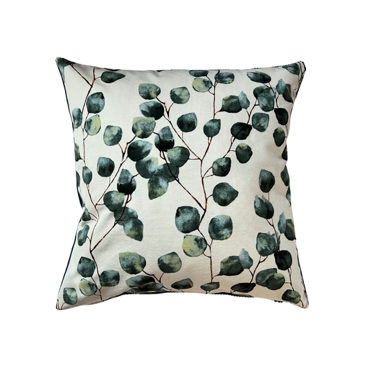 Kissenbezug Eukalyptus Ranken 50x50cm Rückseite Petrol