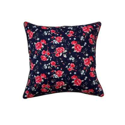 Kissenbezug Blumenmuster Rosen auf Dunkelblau Landhausstil 40x40cm, 50x50cm