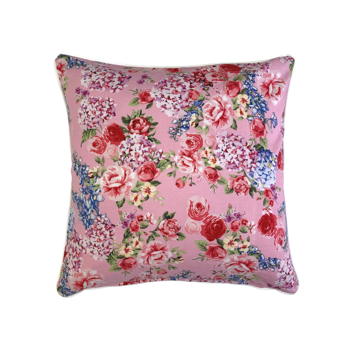 Kissenbezug Rosen 40x40cm Landhausstil Kissenhülle Rosa mit Paspelband