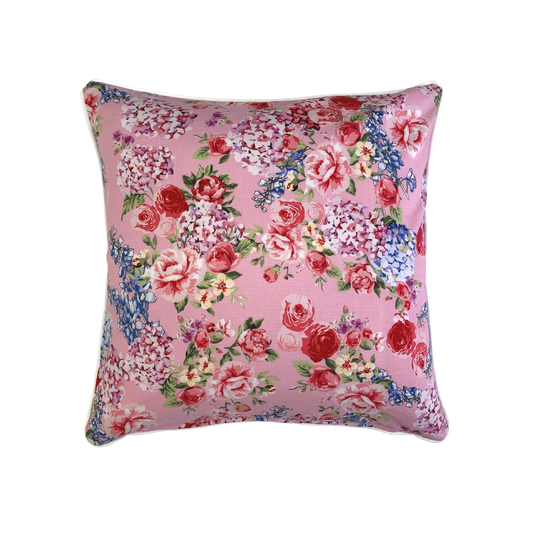 Kissenbezug Rosen 40x40cm Landhausstil Kissenhülle Rosa mit Paspelband