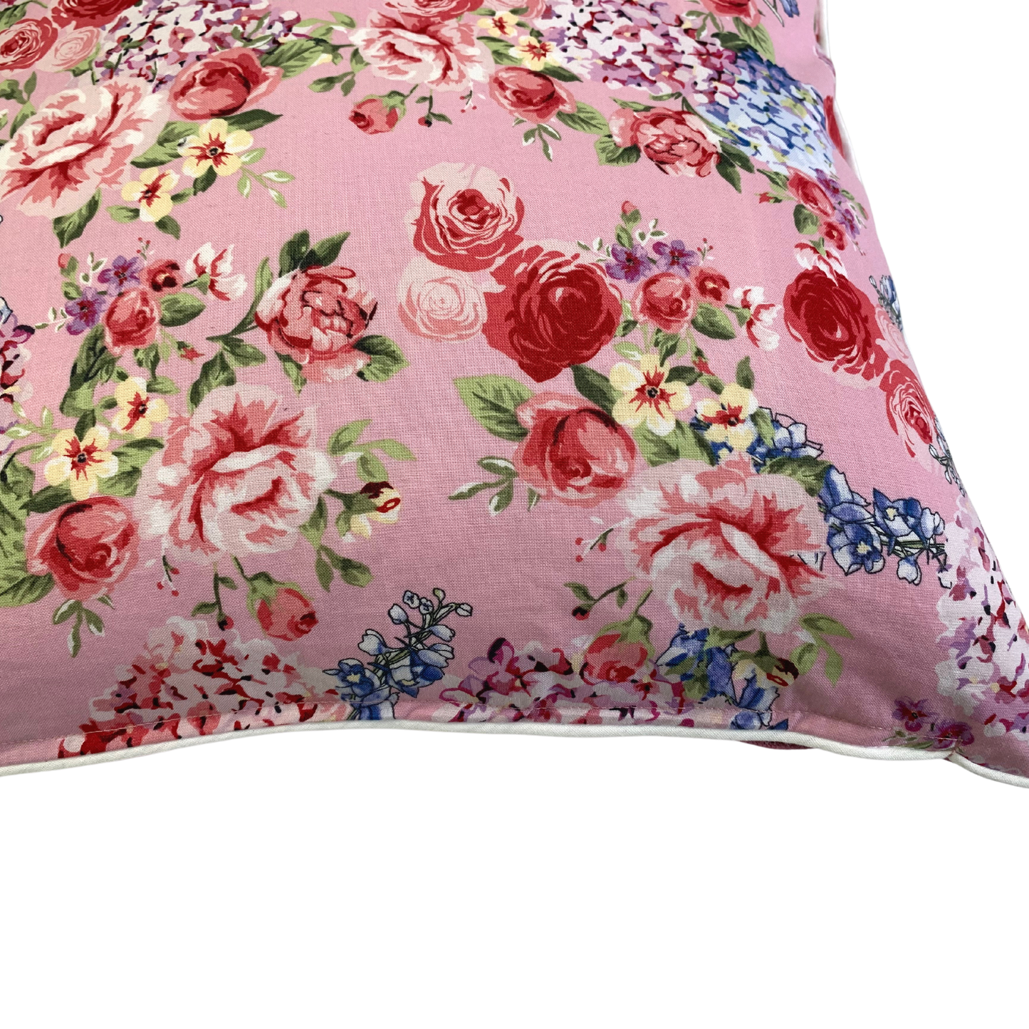 Kissenbezug Rosen 40x40cm Landhausstil Kissenhülle Rosa mit Paspelband