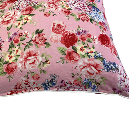 Kissenbezug Rosen 40x40cm Landhausstil Kissenhülle Rosa mit Paspelband
