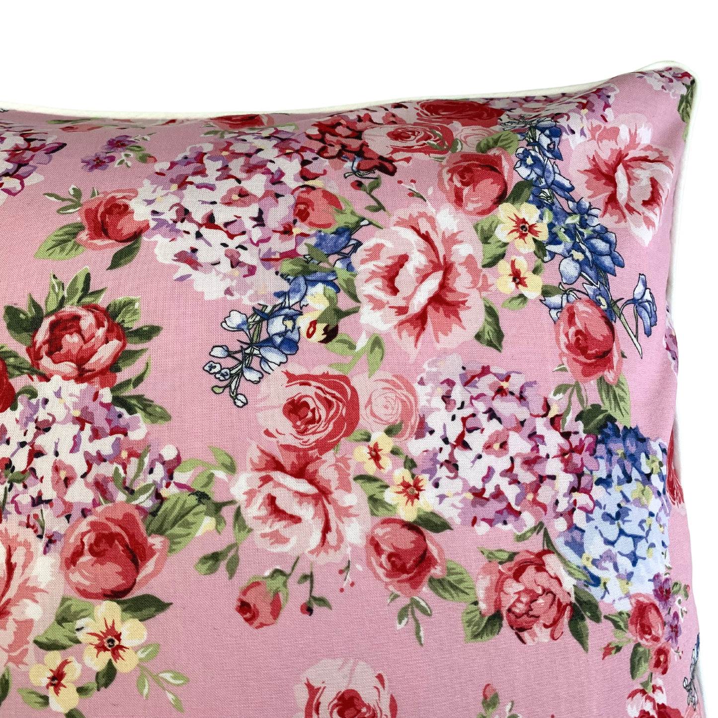 Kissenbezug Rosen 40x40cm Landhausstil Kissenhülle Rosa mit Paspelband
