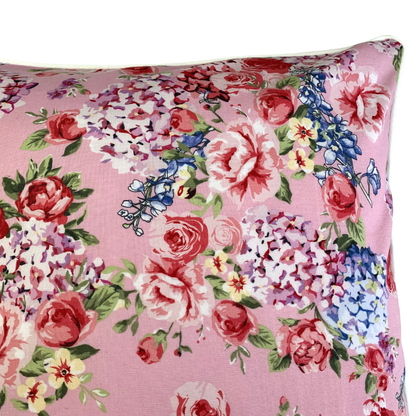 Kissenbezug Rosen 40x40cm Landhausstil Kissenhülle Rosa mit Paspelband