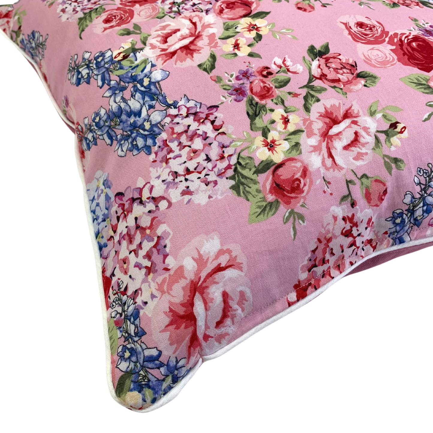 Kissenbezug Rosen 40x40cm Landhausstil Kissenhülle Rosa mit Paspelband