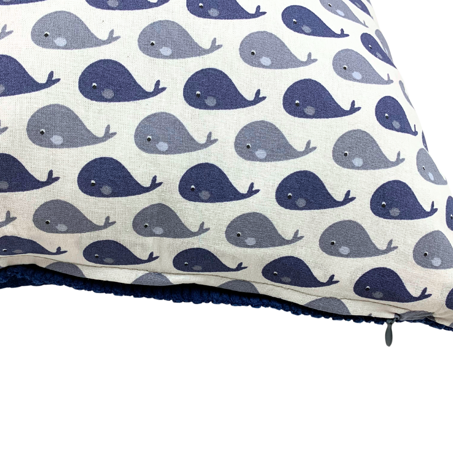 Kinderkissenbezug 40x40cm Kleine Wale Tierprint mit Breitcord Blau