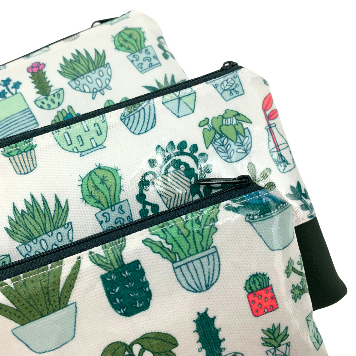Kosmetiktasche Schminktasche Wasserabweisend, Wachstuch, Kakteen mit Kunstleder, innen und außen abwaschbar