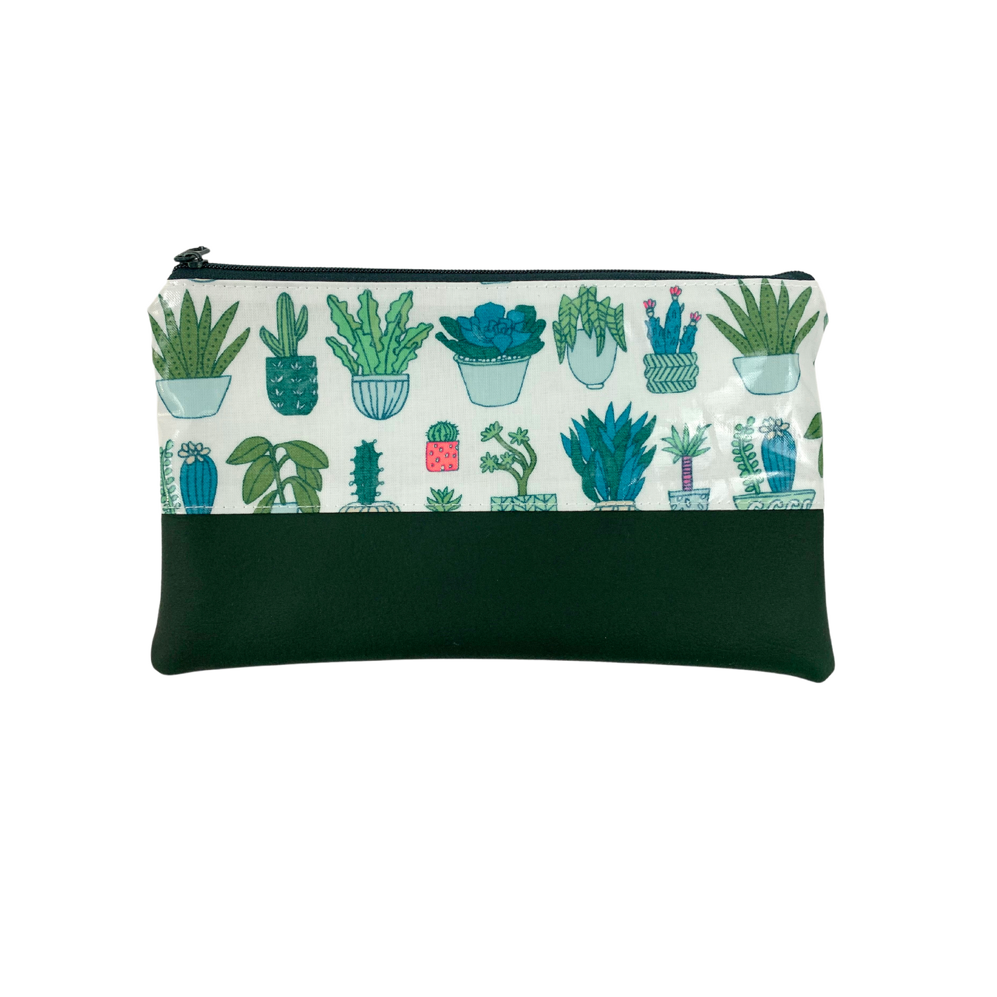 Kosmetiktasche Schminktasche Wasserabweisend, Wachstuch, Kakteen mit Kunstleder, innen und außen abwaschbar