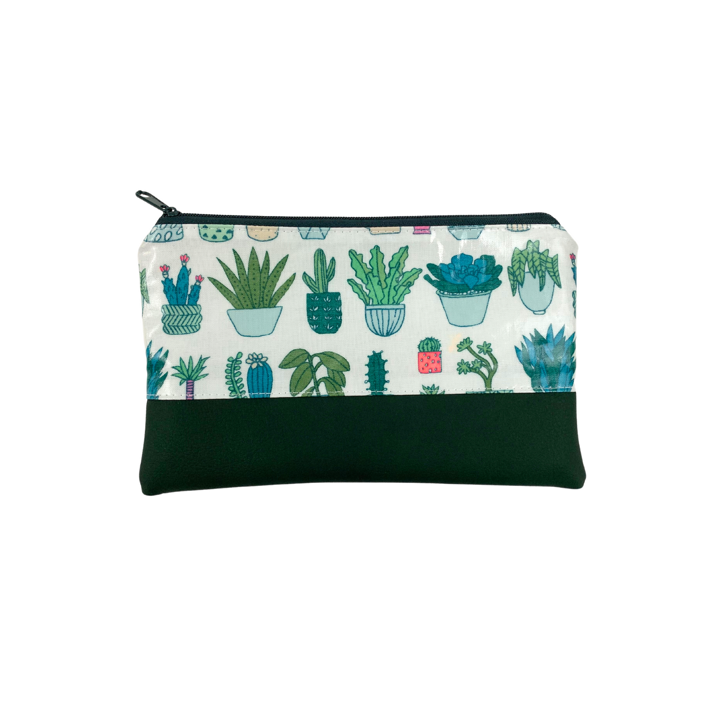 Kosmetiktasche Schminktasche Wasserabweisend, Wachstuch, Kakteen mit Kunstleder, innen und außen abwaschbar