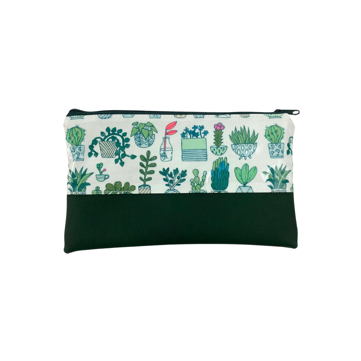 Kosmetiktasche Schminktasche Wasserabweisend, Wachstuch, Kakteen mit Kunstleder, innen und außen abwaschbar