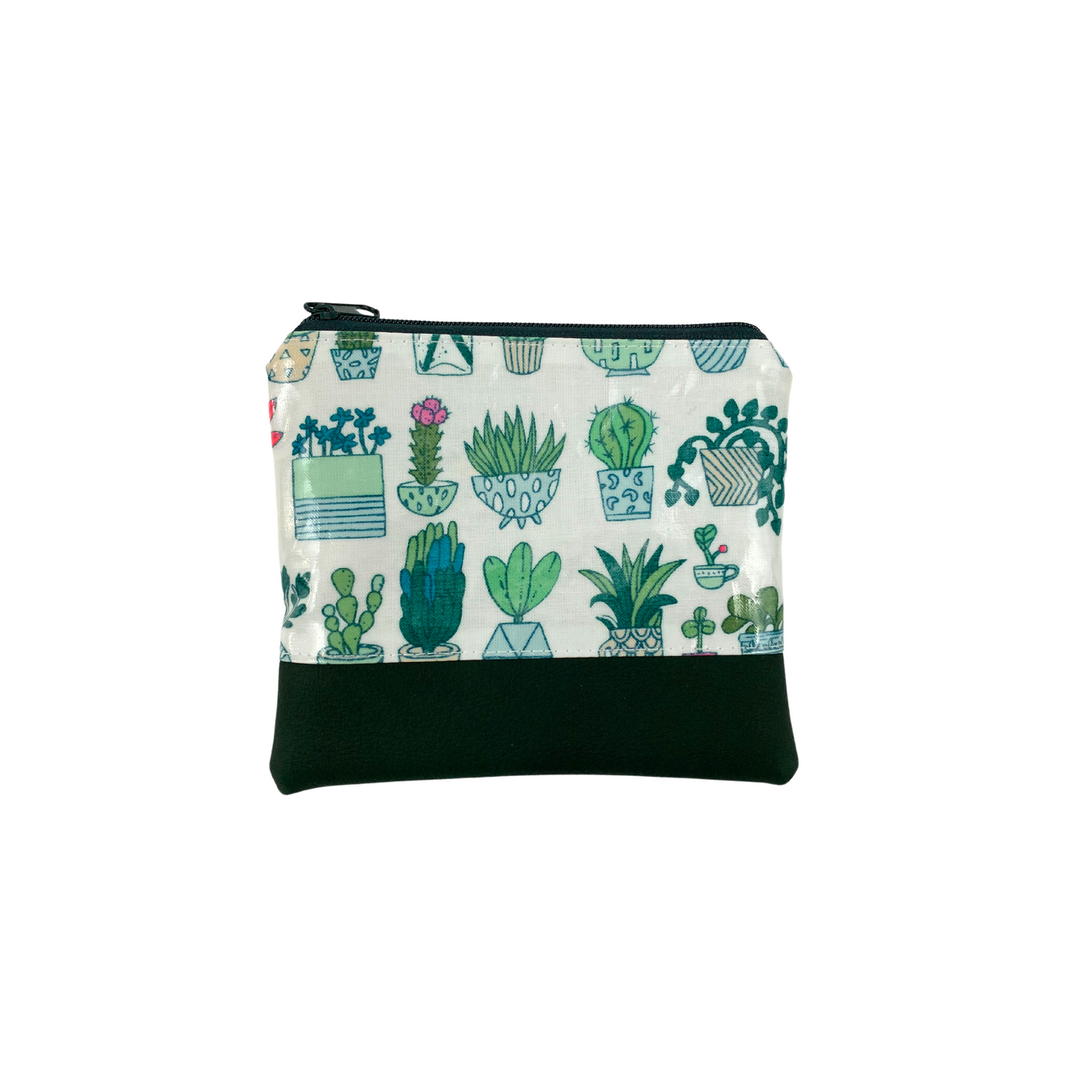 Kosmetiktasche Schminktasche Wasserabweisend, Wachstuch, Kakteen mit Kunstleder, innen und außen abwaschbar