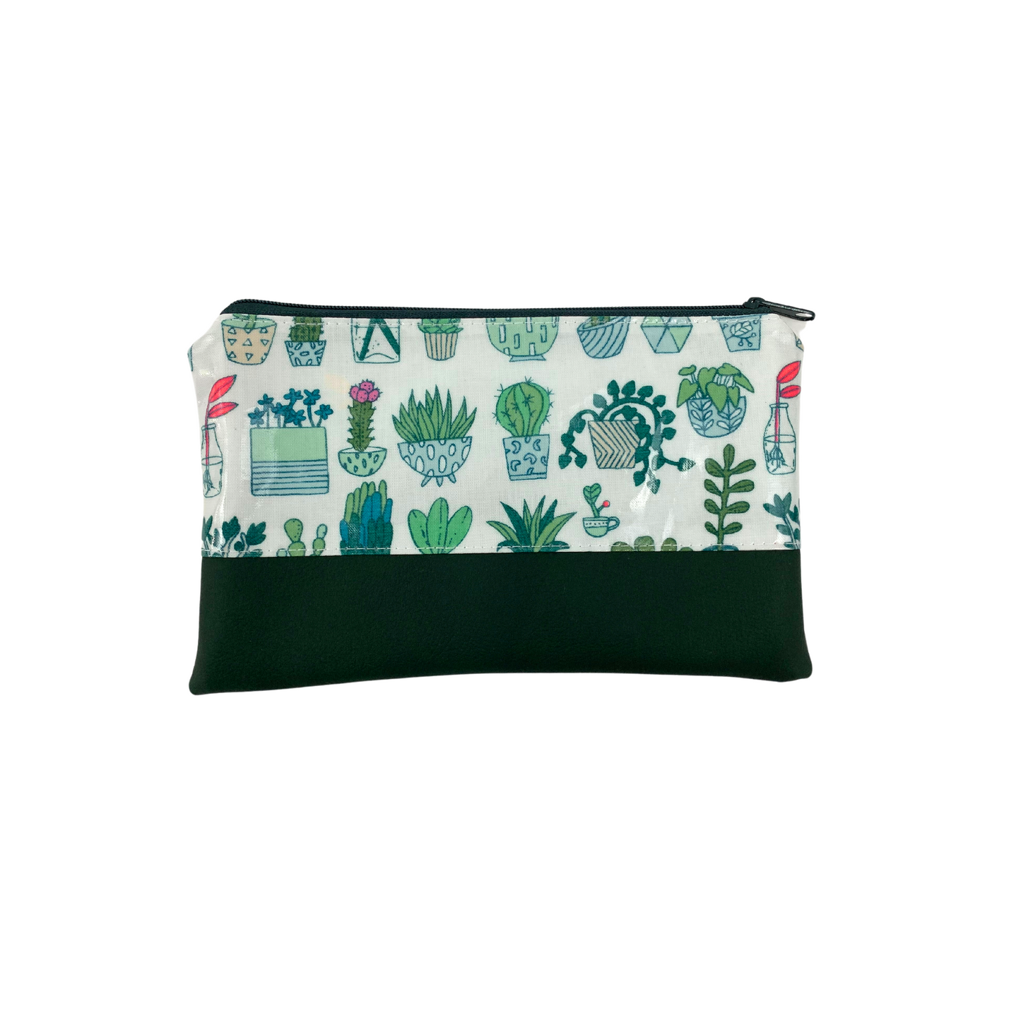 Kosmetiktasche Schminktasche Wasserabweisend, Wachstuch, Kakteen mit Kunstleder, innen und außen abwaschbar