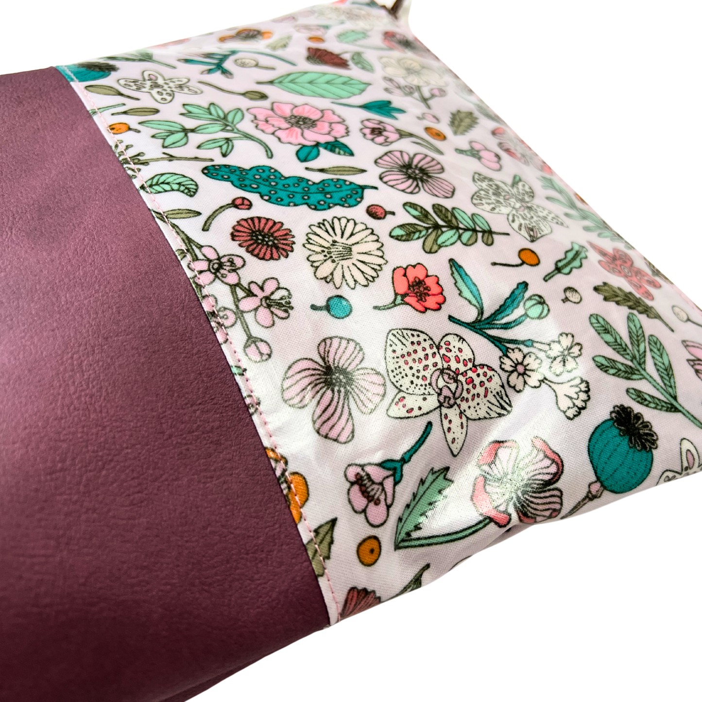 Große Kosmetiktasche Schminktasche Wasserabweisend, Wachstuch, Blumen & Pflanzen mit Kunstleder Altrosa, innen und außen abwaschbar