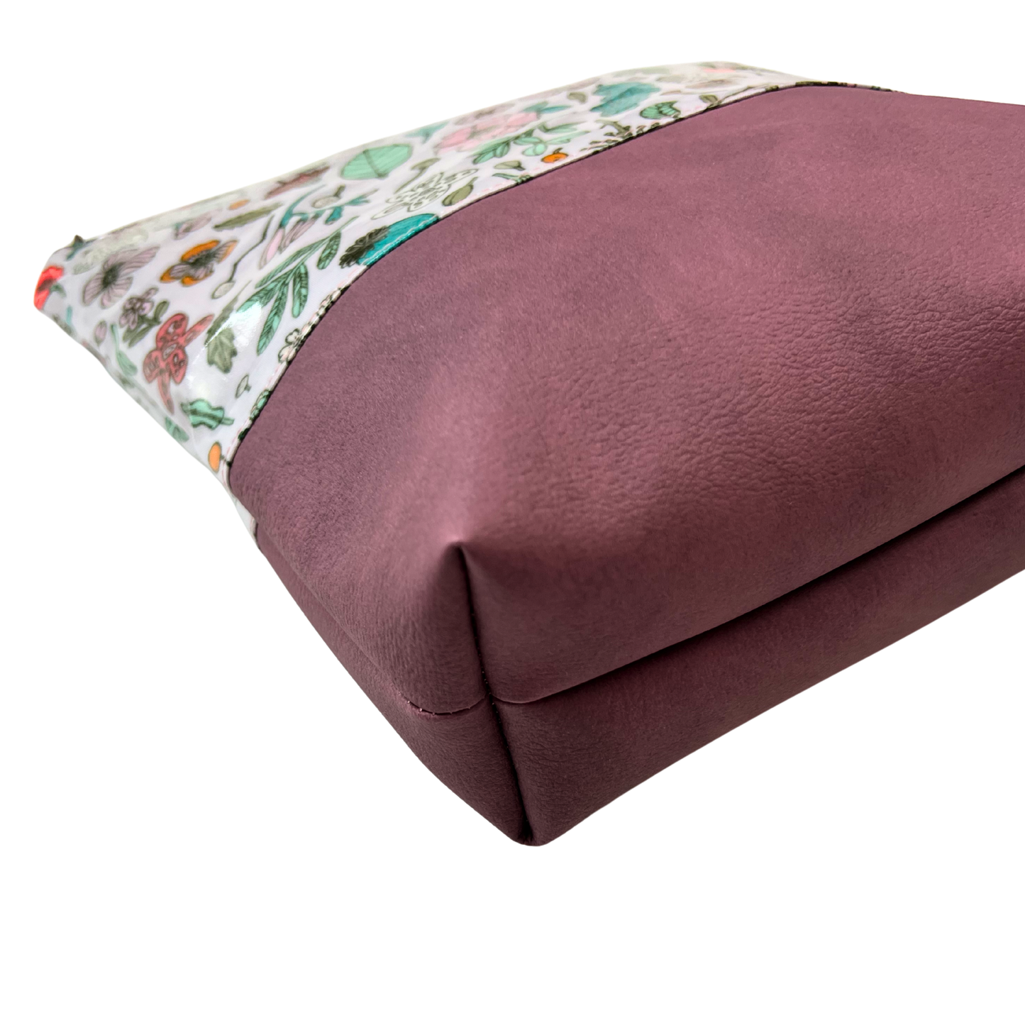 Große Kosmetiktasche Schminktasche Wasserabweisend, Wachstuch, Blumen & Pflanzen mit Kunstleder Altrosa, innen und außen abwaschbar