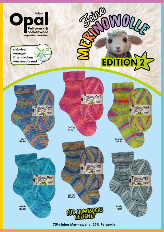 Opal Sockenwolle 4-fädig - Feine Merinowelle Edition 2