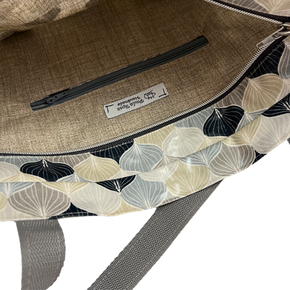 Große Shopper, Tragetasche Wachstuch Zwiebelmuster Abstrakt, mit Kunstleder Grau, Wasserabweisend mit Innenfach, mit Reißverschluss, Tasche