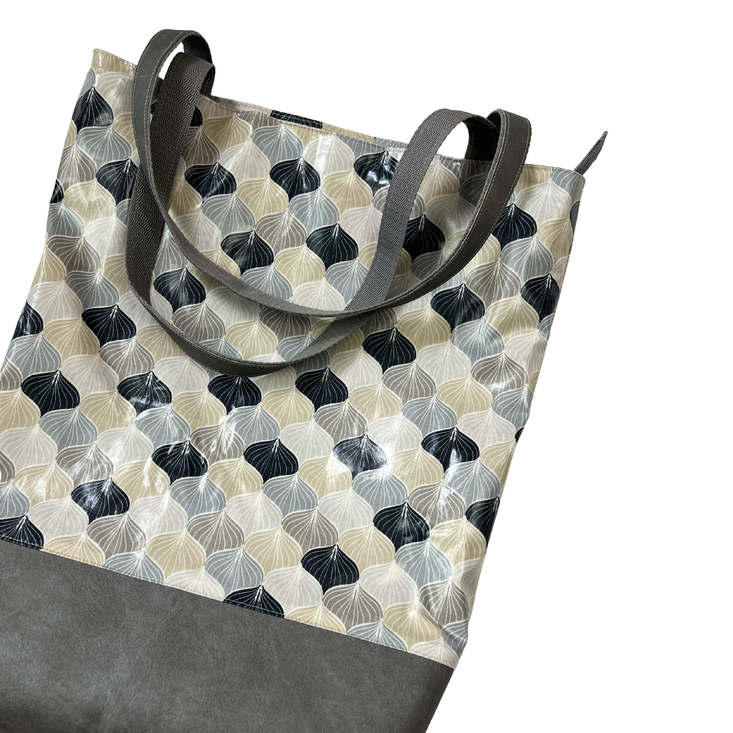 Große Shopper, Tragetasche Wachstuch Zwiebelmuster Abstrakt, mit Kunstleder Grau, Wasserabweisend mit Innenfach, mit Reißverschluss, Tasche
