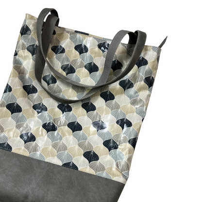Große Shopper, Tragetasche Wachstuch Zwiebelmuster Abstrakt, mit Kunstleder Grau, Wasserabweisend mit Innenfach, mit Reißverschluss, Tasche