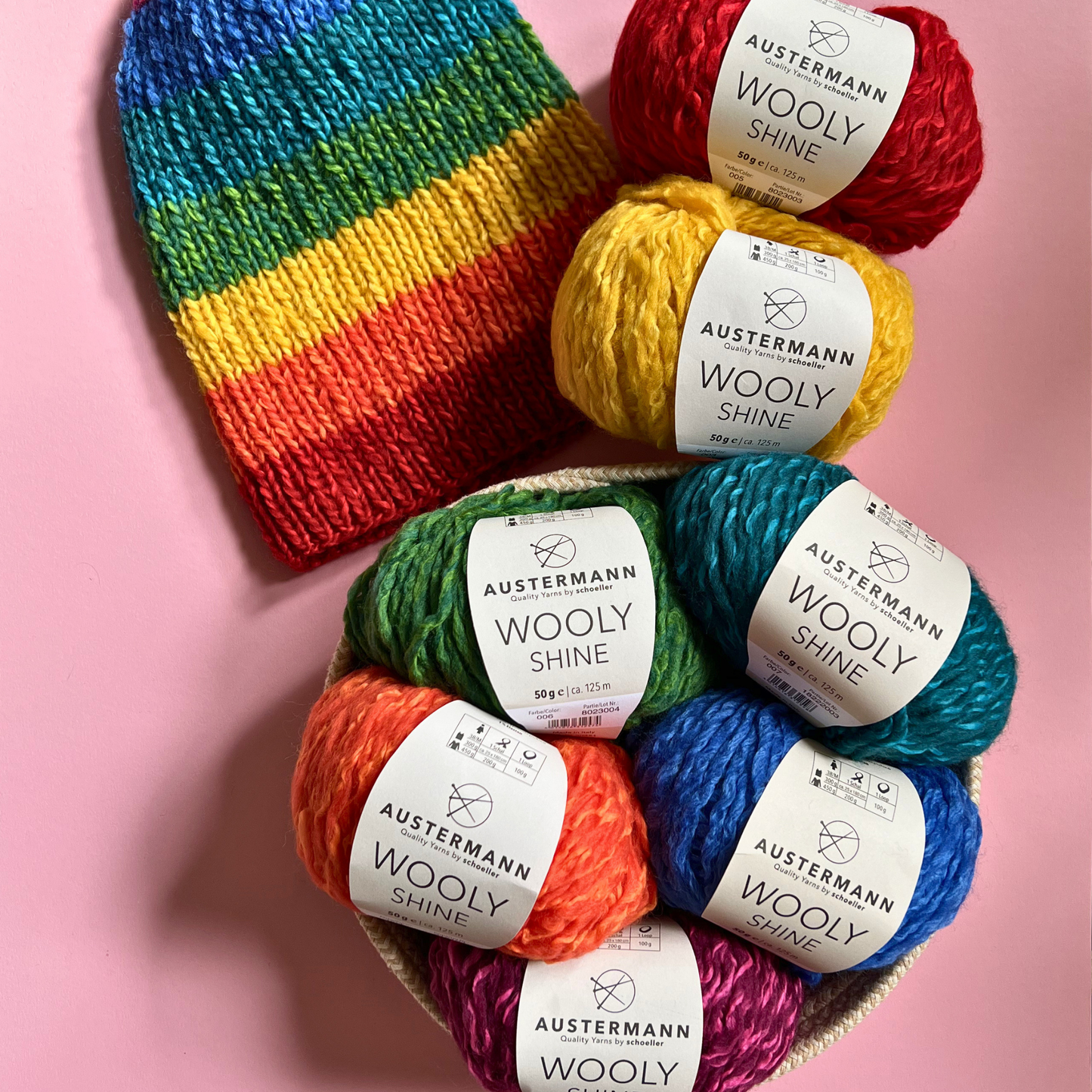 Strick-Set inkl. Anleitung "Spektrum" Regenbogen-Schal + Mütze