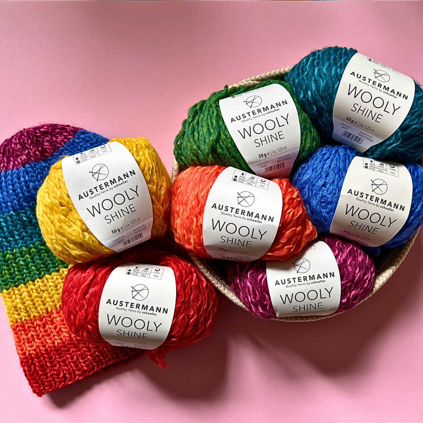 Strick-Set inkl. Anleitung "Spektrum" Regenbogen-Schal + Mütze